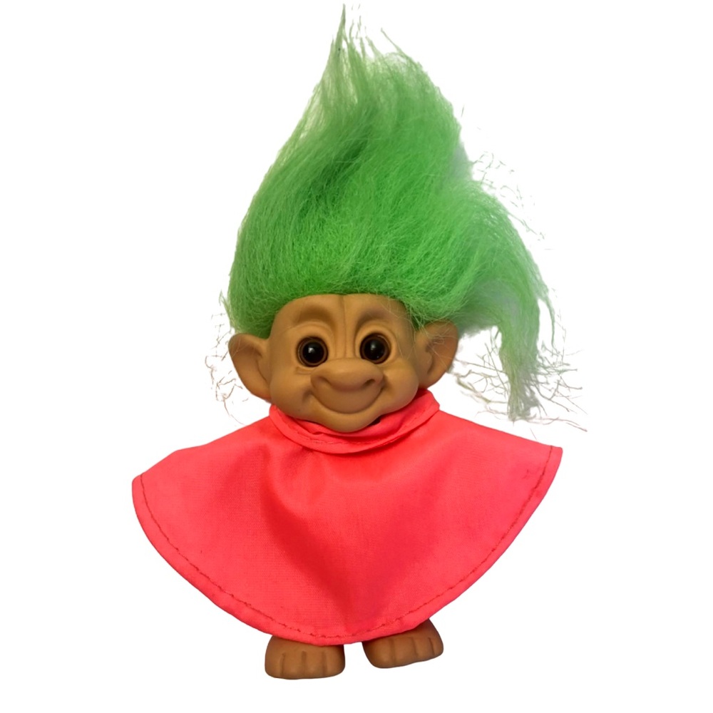 Vintage Forest Troll Neon Green Hair Pink Rain Coat